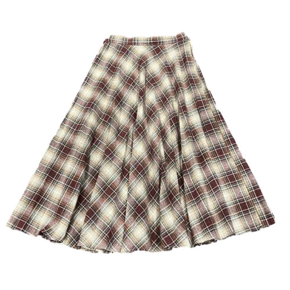 Vintage Casual Corner Brown Plaid Pleated Wool Blend Midi Skirt - Size 7/Small